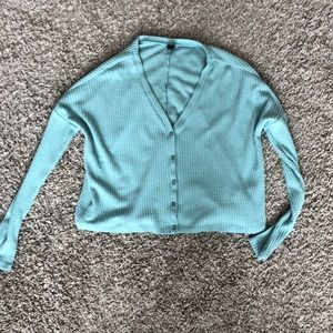 teal button up